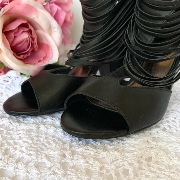 MATISSE SKYLINE SADDLE BLACK LEATHER OPEN TOE  BOOTIE SANDALS - Picture 12 of 13